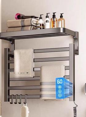 智能热毛巾室电动免打孔加热家用置架物3bP3pWrZ太空铝电浴浴巾架