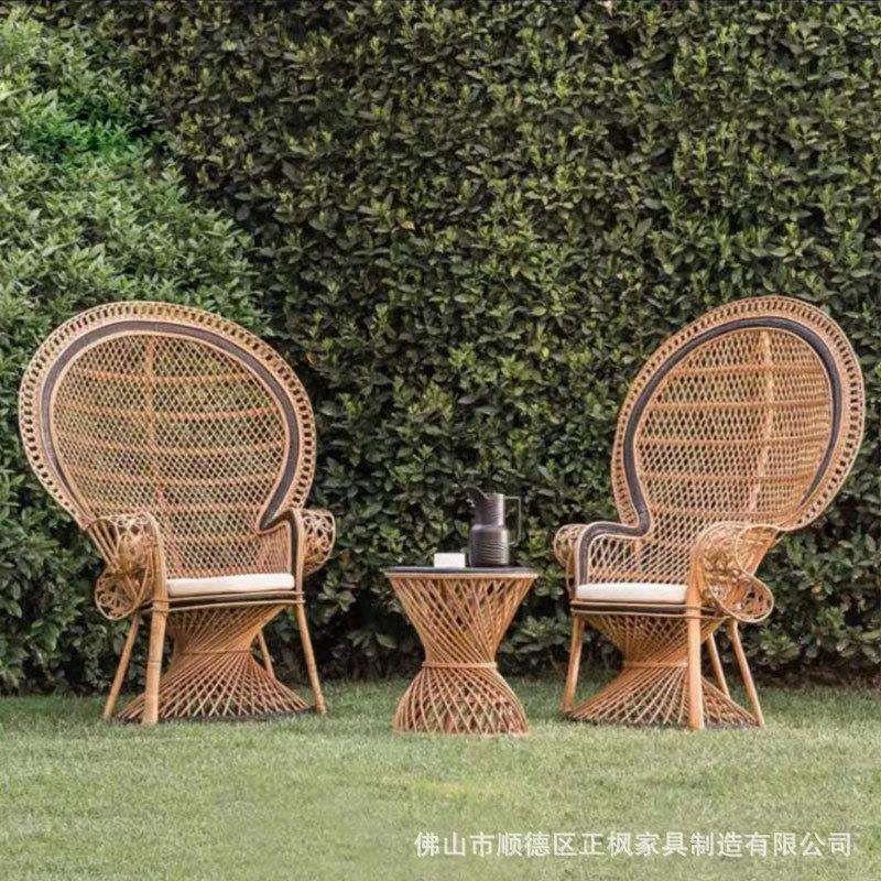 户外椅南亚个#0115性藤东编孔雀开屏公主单人位藤高背椅藤沙发