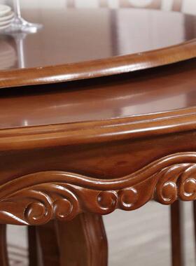 中式实木OWO圆桌餐桌带吃转盘橡胶圆形餐桌单木位食堂10人家用饭