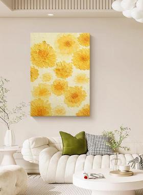 顺丰客奶油风MXC黄色菊花油肌理手绘画厅装饰画花手工丙烯餐厅朵