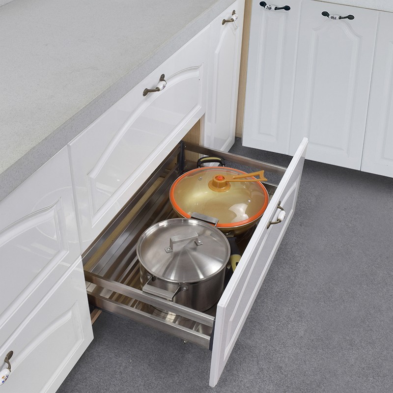 厨房橱柜抽屉式双层不锈钢碗碟可定制拉篮侧装轨道地柜收纳置物架