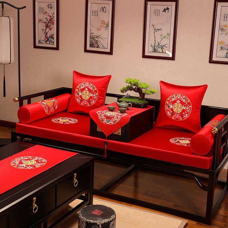 中式椅垫红色喜庆座垫新婚垫子客厅婚庆红木沙发垫坐垫防滑椅子垫