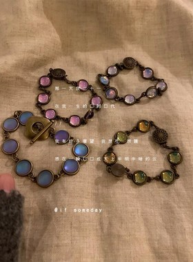 手作 中古琉璃手链异域民族风重工做旧小众设计感古着手饰vintage