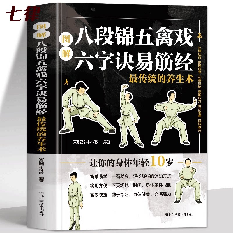 图解八段锦五禽戏六字诀易筋经 最传统的养生术 中医养生健身气功八段锦易筋经教材调理身体 中老年强身健体拳法教程武术健身书籍