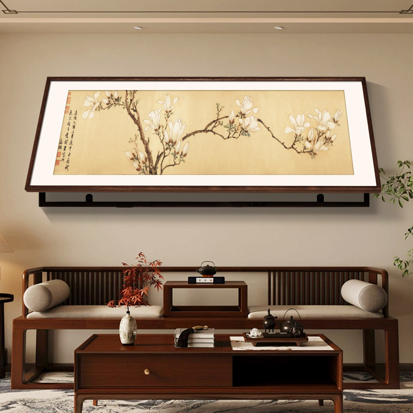 白玉兰图电表箱装饰画实木超大尺寸新中式客厅遮挡配电箱电闸挂画