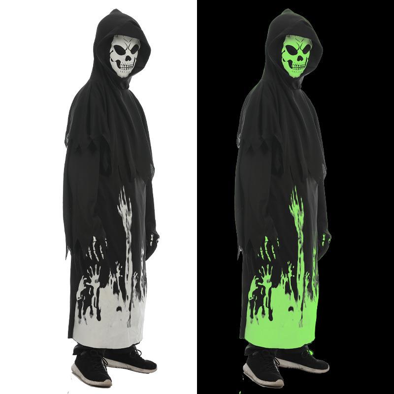 夜光黑袍死神服装cosplay万圣节派对搞怪骷髅架荧光角色扮演装扮