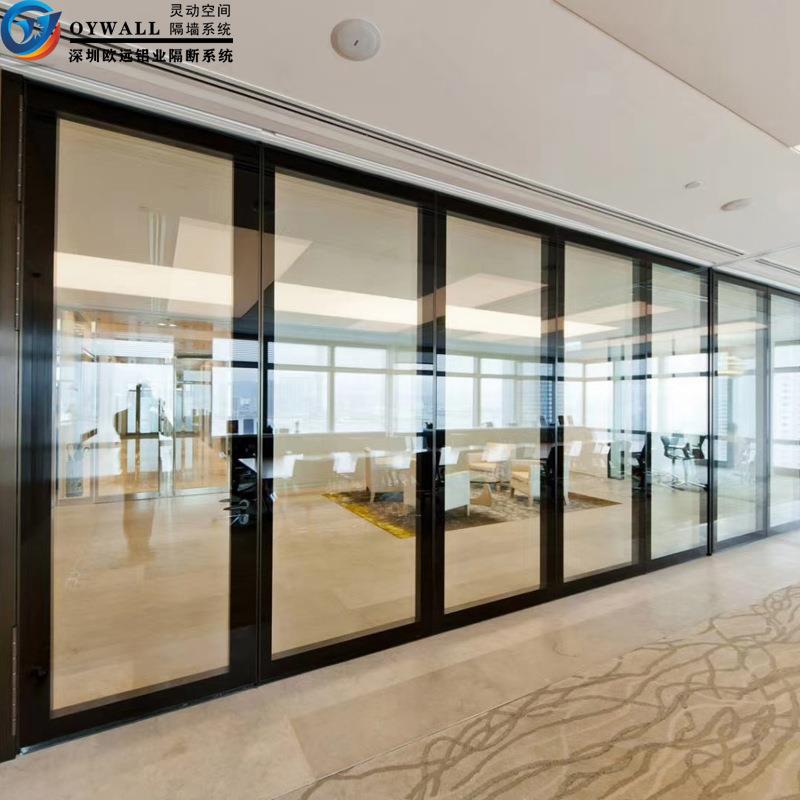 办公室玻璃活动屏风隔断会议室现代简约可移动铝合金框吊轨折叠门