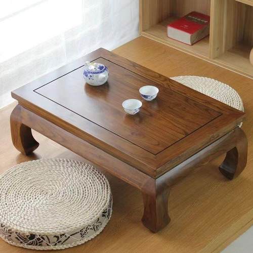 老榆木小炕桌榻榻米禅意简约茶几飘窗实木家用矮茶桌炕桌胡桃色