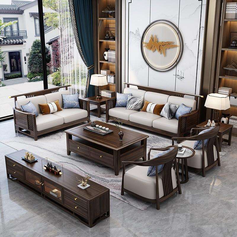 新中式实木沙发组合全套客厅大户型乌金木高档别墅典藏式家具
