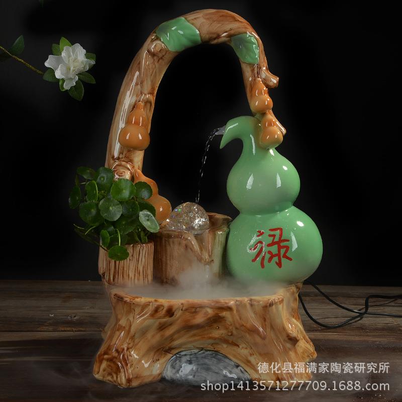 陶瓷五福临门流水器室内水景流水喷泉客厅鱼缸摆件加湿器办公室摆