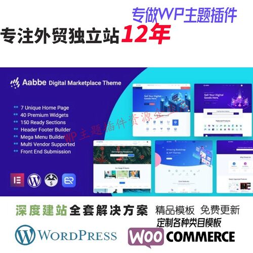 Aabbe–数字市场 WordPress 主题数字产品数字服务网站电商模板