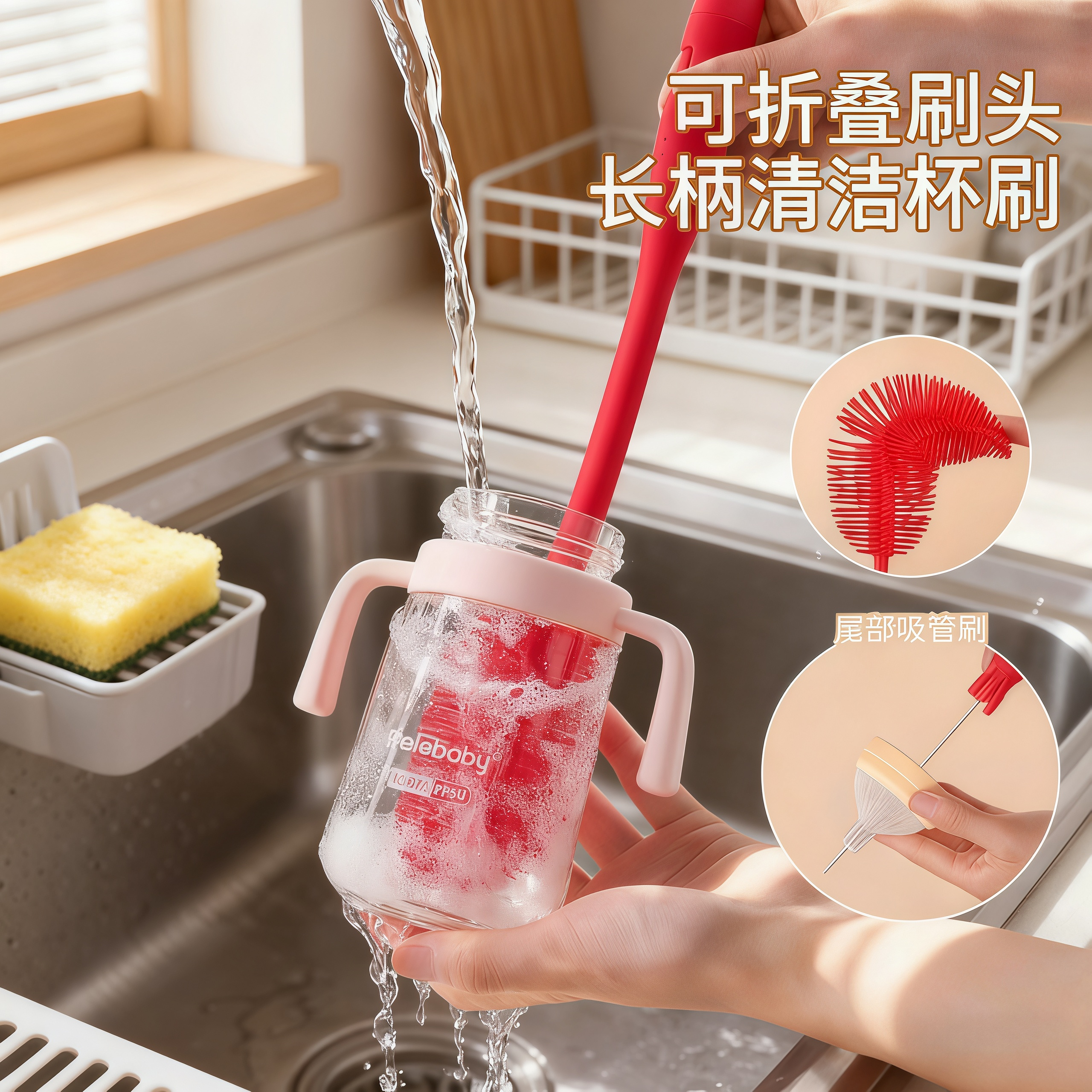 多功能二合一长柄杯刷吸管刷家用厨房用品清洁刷可壁挂清洁杯刷,家庭/个人清洁工具,杯刷/瓶刷,淘宝优惠券,粉丝福利购,淘宝优惠卷