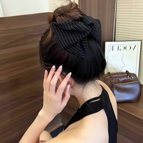 法式赫本风布艺波点抓夹鲨鱼夹子