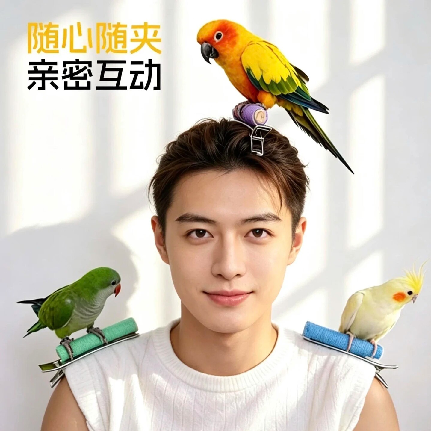 鹦鹉随心站肩发夹训练互动站杆