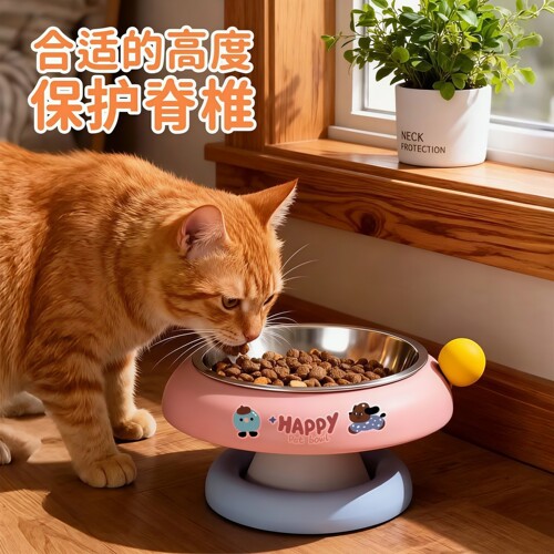 不锈钢猫狗碗防打翻增高底座