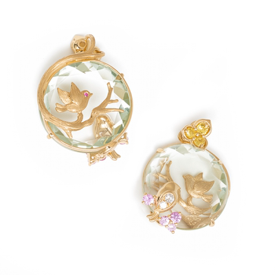 Dream栖梦项链 | 18K金·天然钻石·彩色蓝宝石·绿水晶双面吊坠