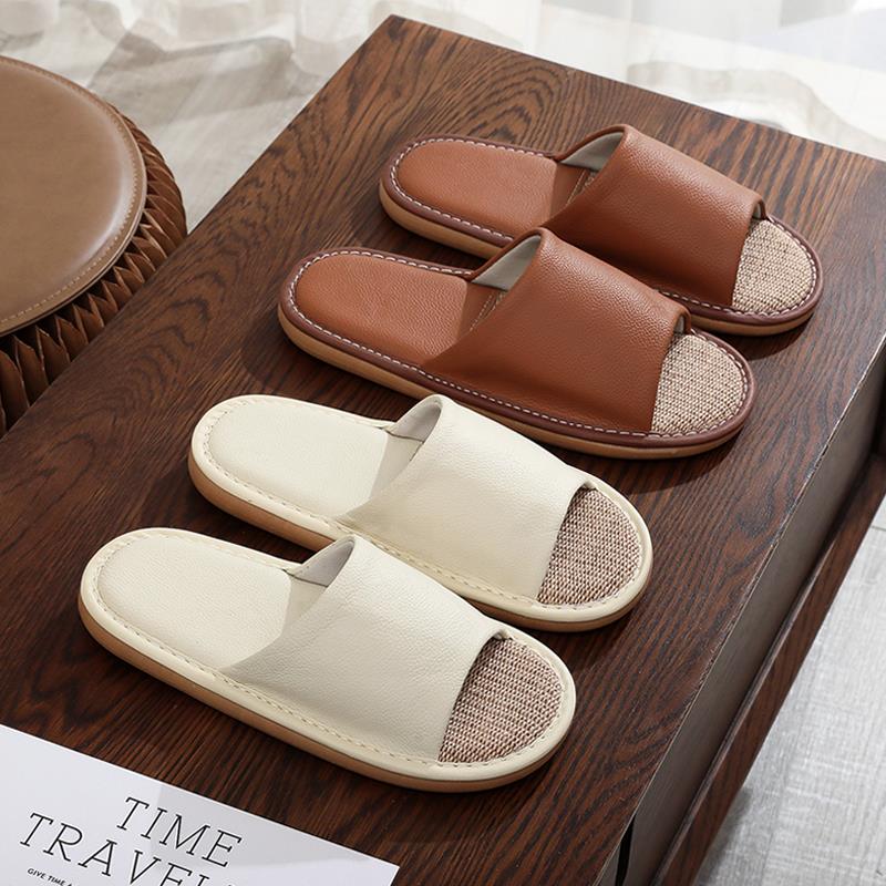 夏季日式乳胶真皮亚麻凉拖鞋男女居家用室内情侣防滑软底吸汗静音