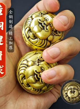 纯黄铜实心貔貅财神醒狮手球手把件解压送礼保健球手转球老人父亲