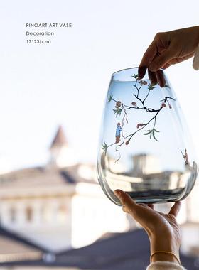 若奈家居 古画 画花瓶 / “让我为你摘桃花”春愿 琉璃瓶东方彩墨