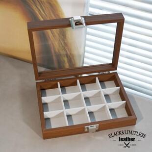 12格黑胡桃色高档绒布首饰盒小号收纳盒戒指耳环珠宝店展示陈列盒