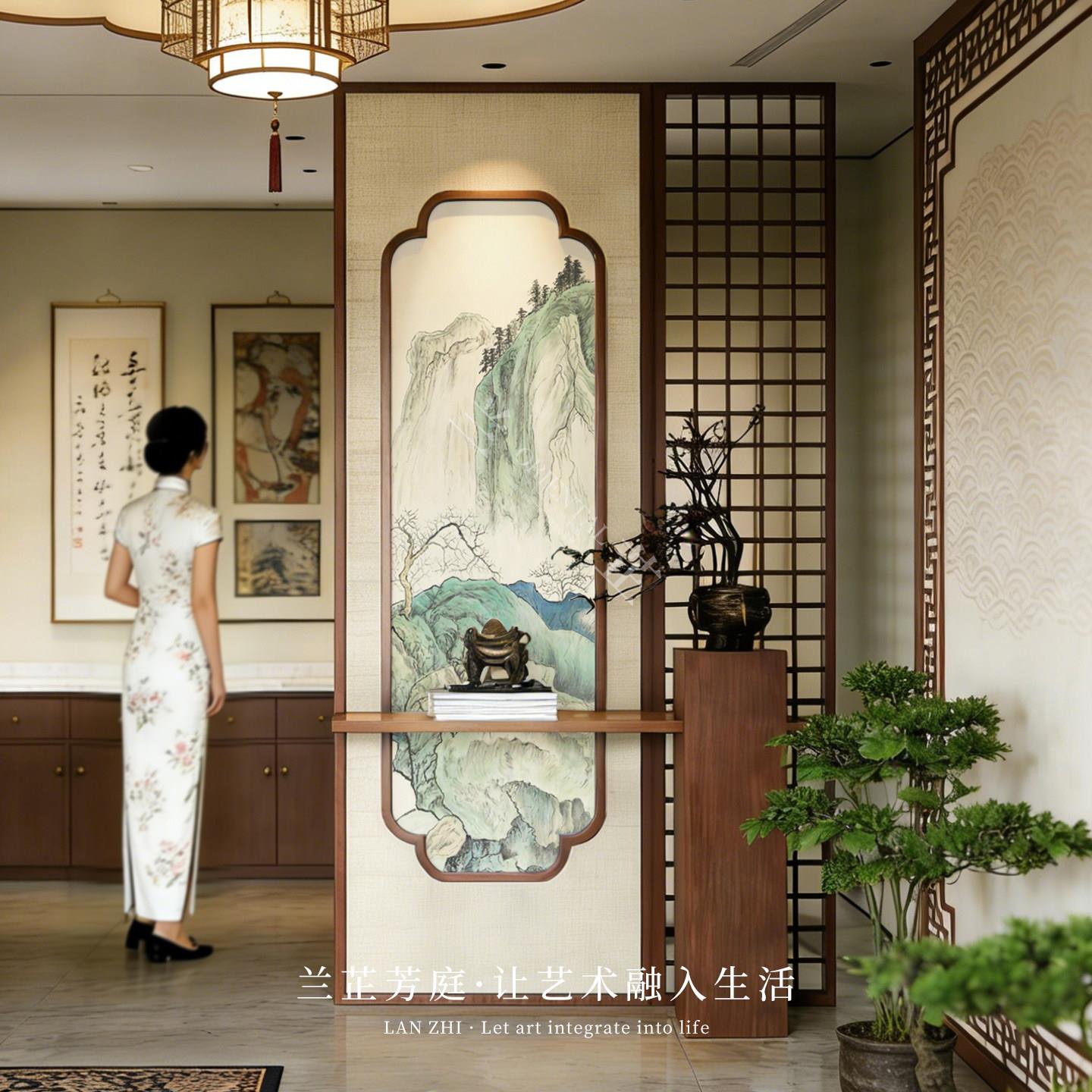 宋式美学实木屏风隔断客厅入户门玄关遮挡茶室栅栏隔断墙新中式