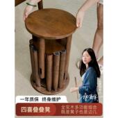 4合1堆叠凳 实木叠叠圆凳方凳咖啡桌家用堆叠组合凳餐凳