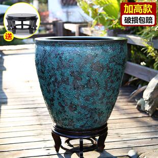 陶瓷金鱼缸加高书画卷轴缸茶室古法养鱼盆客厅摆设荷花盆绿植水缸