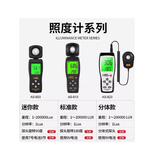 希玛AS803照度计测光仪高精度照度仪亮度计亮度测试仪袖珍型手持