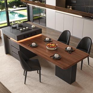 意式极简高级岩板岛台餐桌家用一体可伸缩大别墅厨房多功能餐桌椅