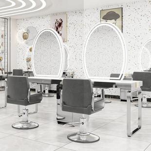 网红美发店烫染镜台发廊专用不锈钢带柜美发镜理发店带灯双面镜子