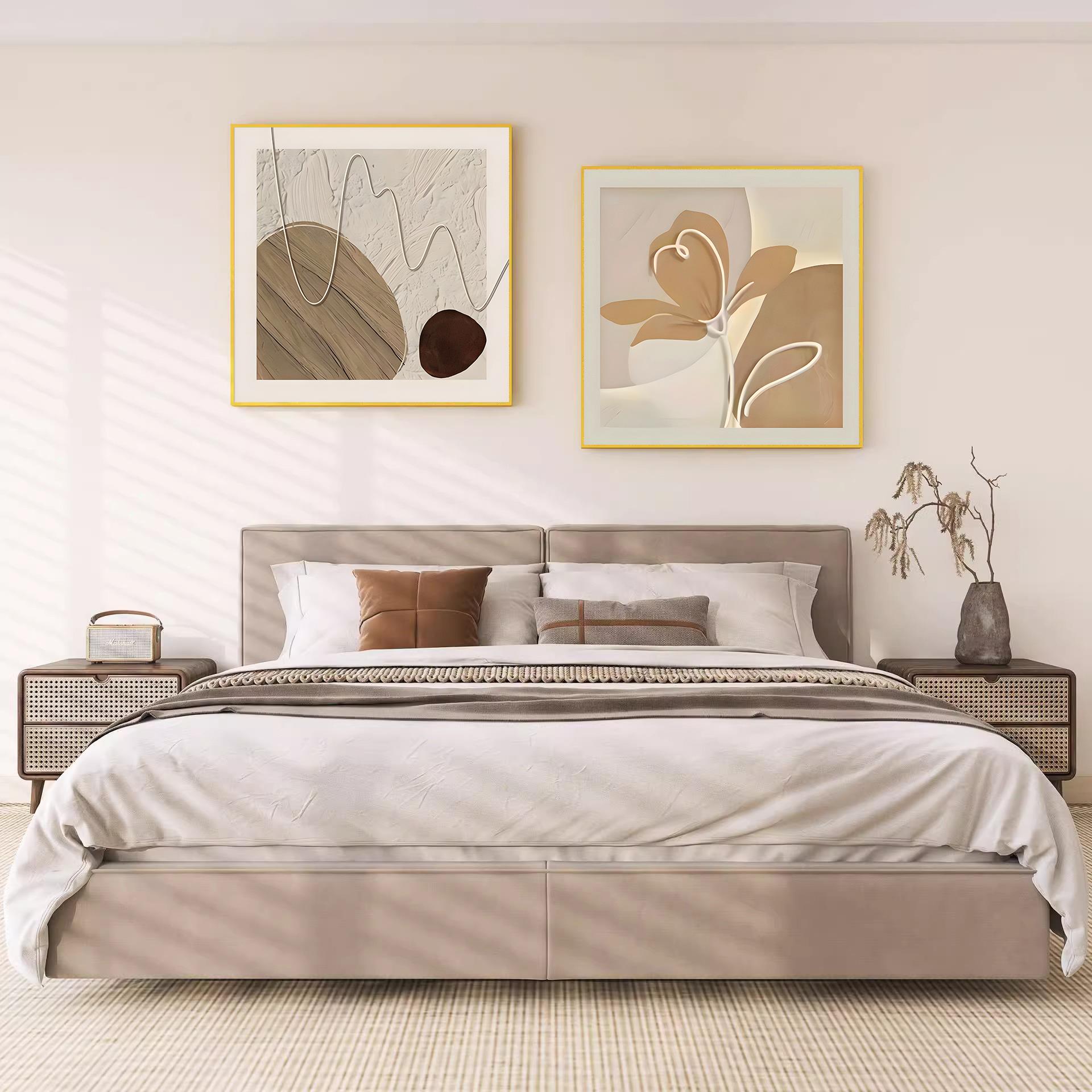 卧室装饰画高级感原木侘寂风素雅床头画挂画客厅墙面抽象壁画墙画