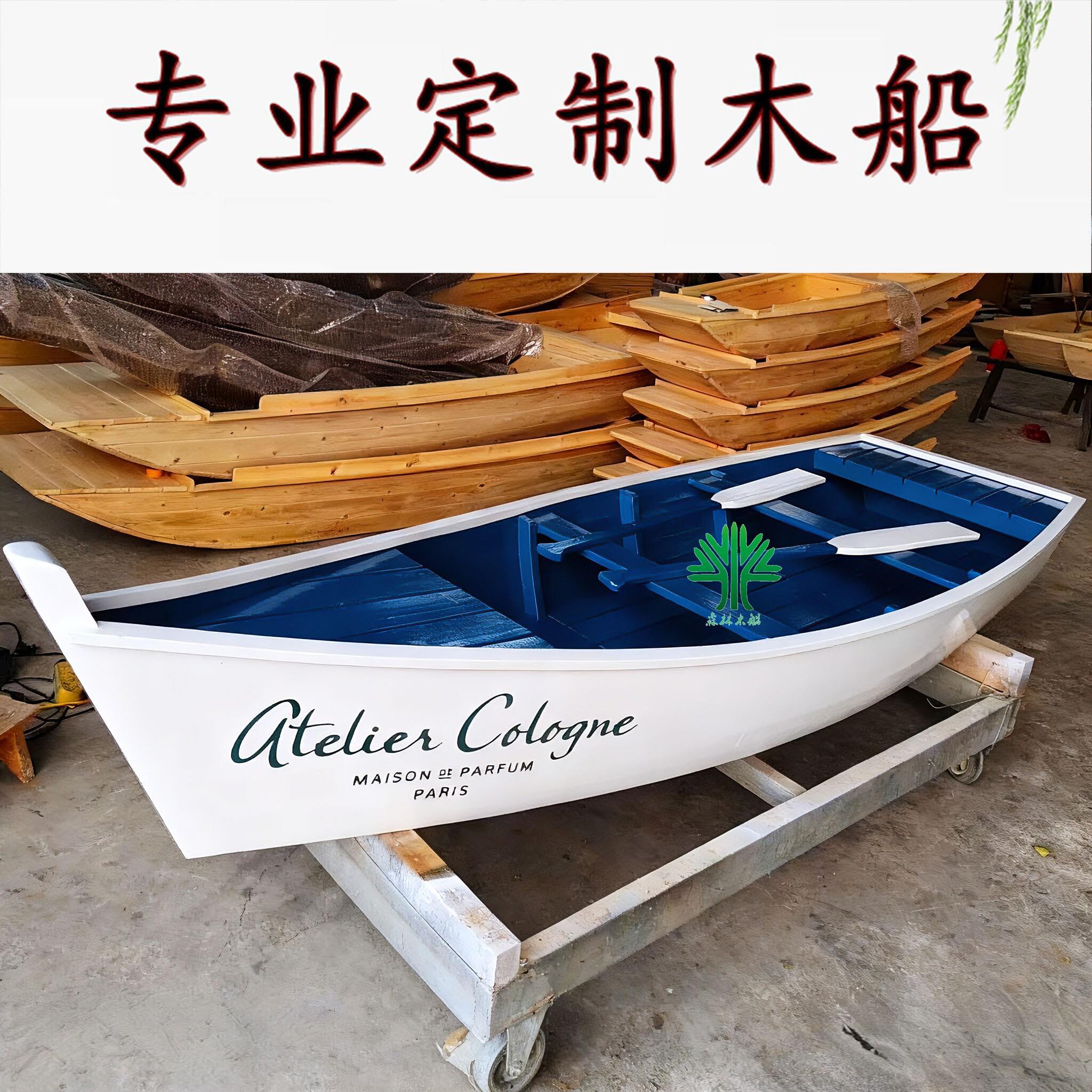 欧式木船景观船可下水公园造景摆件道具电动船小游玩拍照打卡蓝色