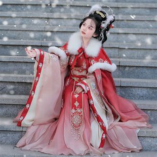 秋冬款原创汉服雪域神女儿童晋制交领齐腰裙仙气加绒加厚披风斗篷