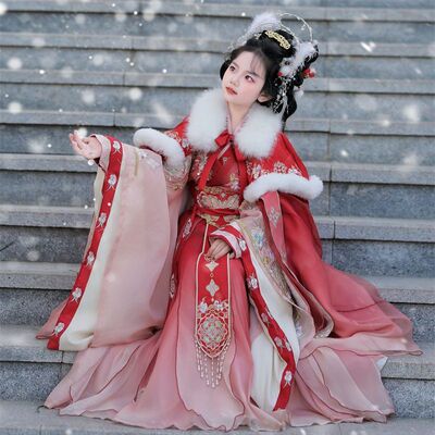 汉旭秋冬儿童加绒加厚汉服斗篷