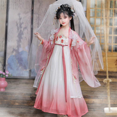 女童汉服超仙唐装大袖衫连衣裙2025夏款儿童古风复原刺绣襦裙仙气