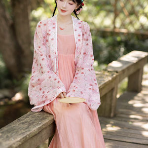 夏季天丝改良汉服套装粉色