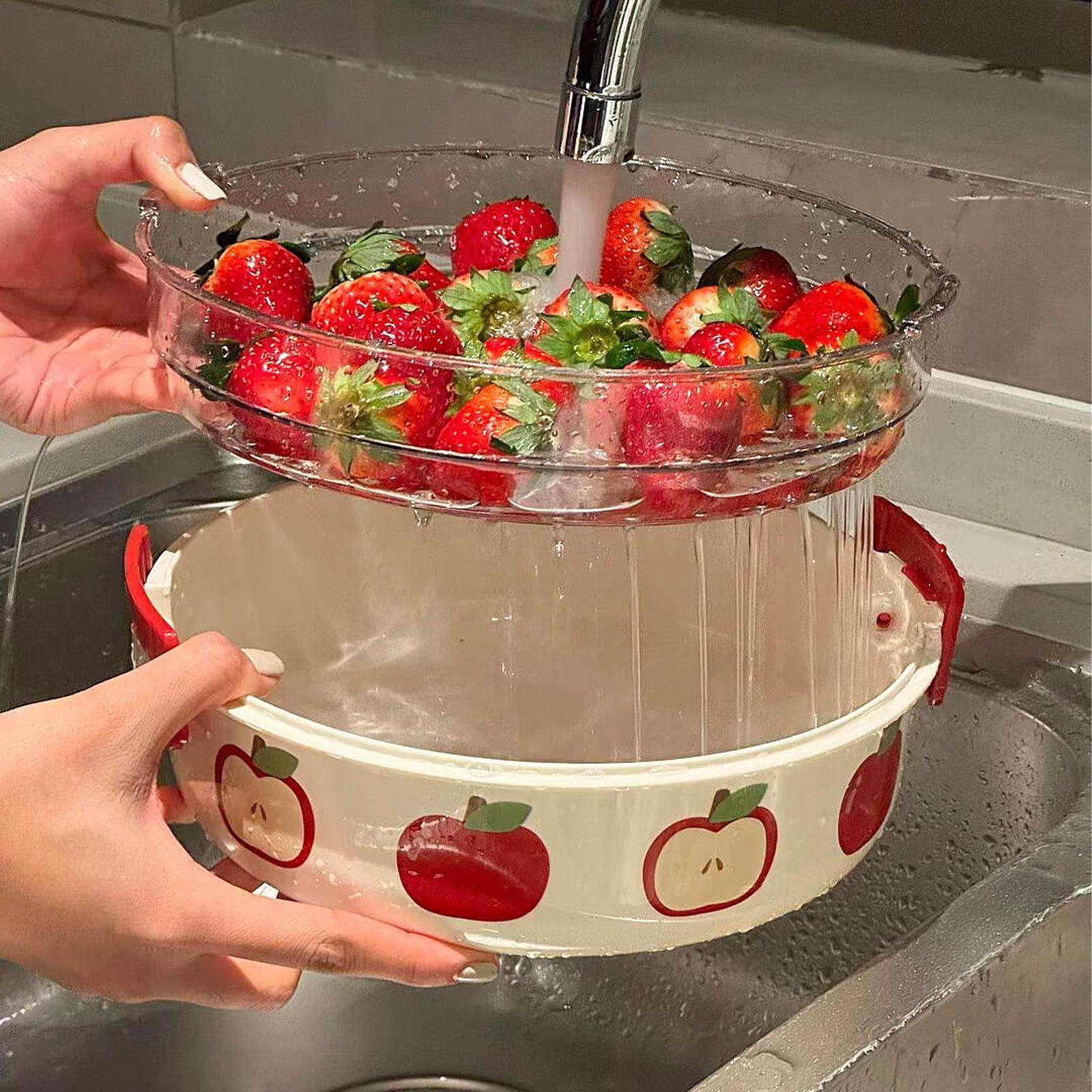 厨房多巴胺双层洗菜盆洗水果沥水篮加厚食品级高颜值大号滤水篮,餐饮具,洗菜盆/沥水篮/漏水筛,淘宝优惠券,粉丝福利购,淘宝优惠卷