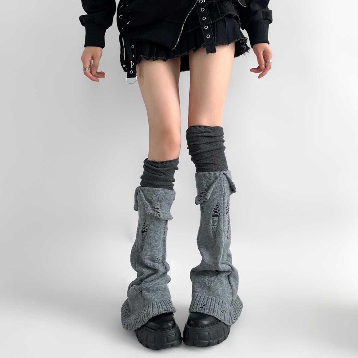 y2k破洞穿亚文化新款风洞秋冬比搭叠开翻边日系堆堆辣妹袜套可爱