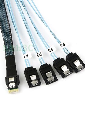 0.5米Slim SAS4.0 SFF86u54转SATA3阵列卡1分4MINI SAS线38P-4*7P
