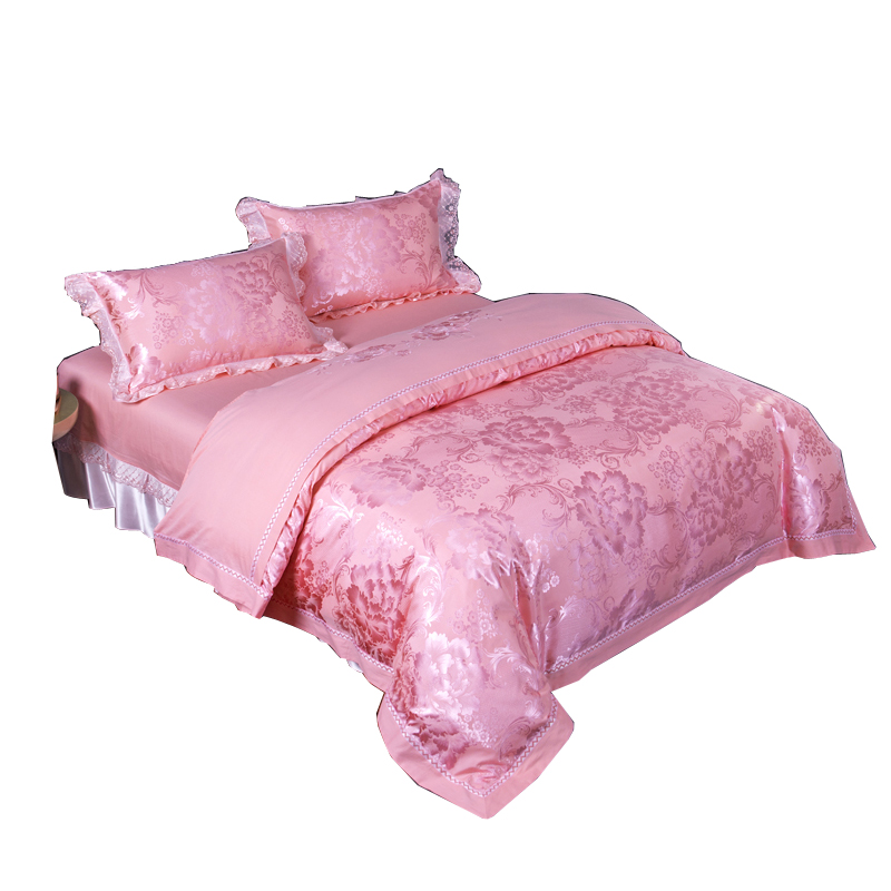 床上四件套少女心公主风纯棉全棉荷叶边花边提花双人床套件蕾丝