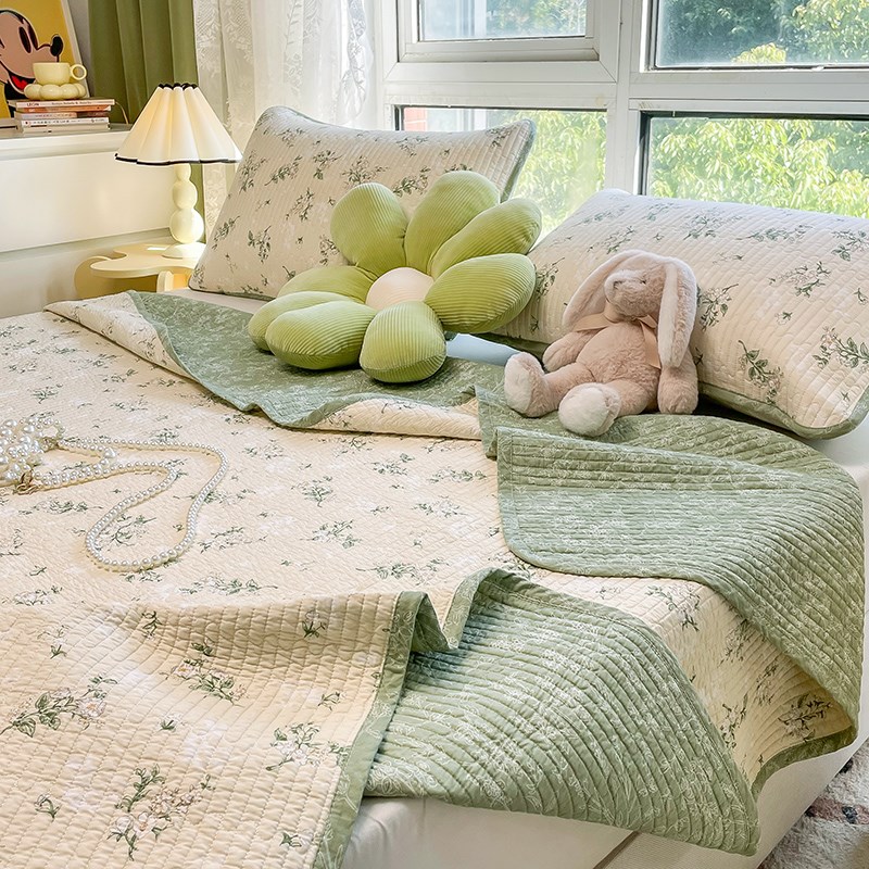 定制A类棉花床盖三件套纯棉水洗棉碎花双面全棉夹棉床单榻榻米垫