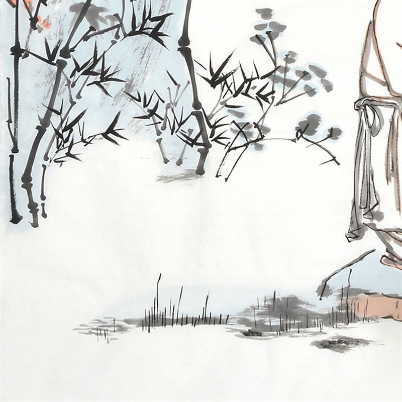 张大千纯手绘人物画水墨画装饰画国画客厅画玄关画