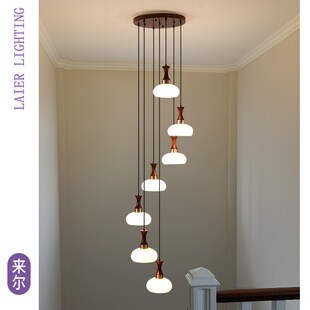 2025新款美式中古楼梯灯复式大吊灯别墅楼梯间楼梯专用旋转长吊灯