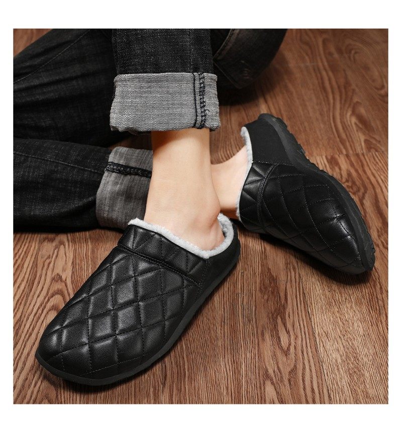 特大码棉拖鞋男冬季保暖45可外穿46大号皮面47防水室内男士拖鞋48