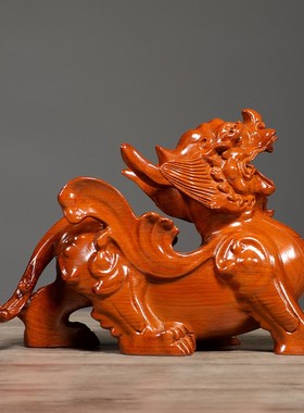 花梨木雕貔貅摆件一对实木质客厅玄关公司办公室店铺开业工艺礼品