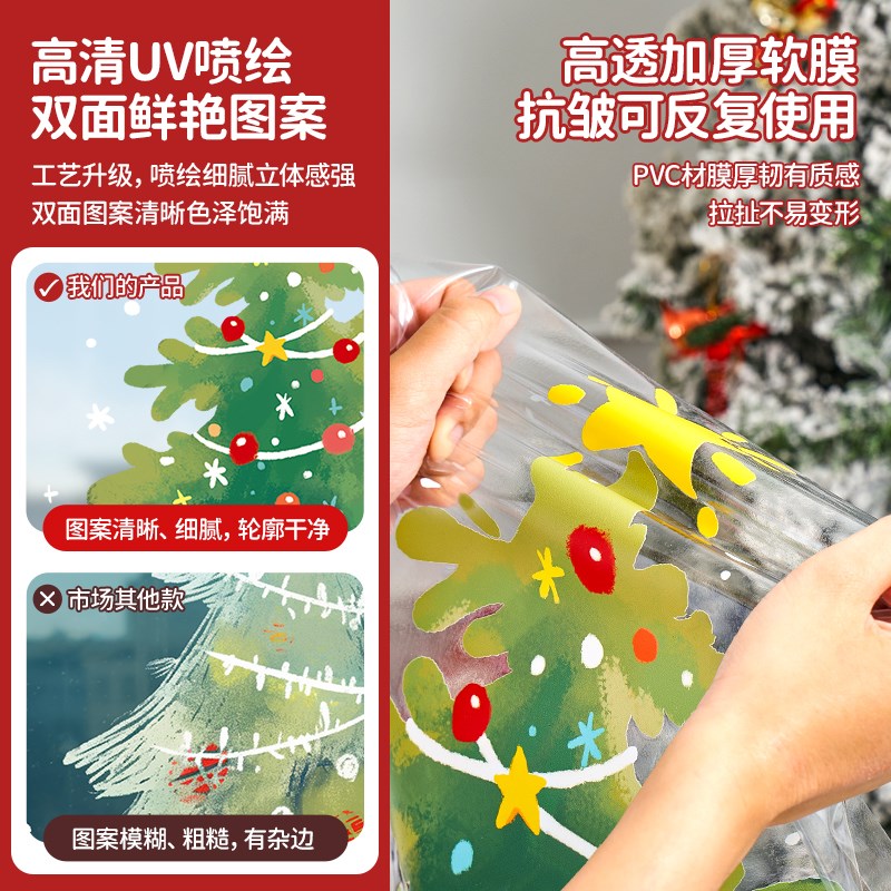 圣诞节装饰品圣诞老人树窗花玻璃门贴纸耶诞场景氛围布置窗贴静电
