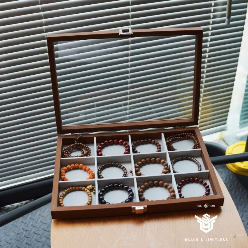 12格胡桃木纹防尘首饰收纳盒手镯文玩手串核桃手链手表饰品展示盘,收纳整理,首饰盒,淘宝优惠券,粉丝福利购,淘宝优惠卷
