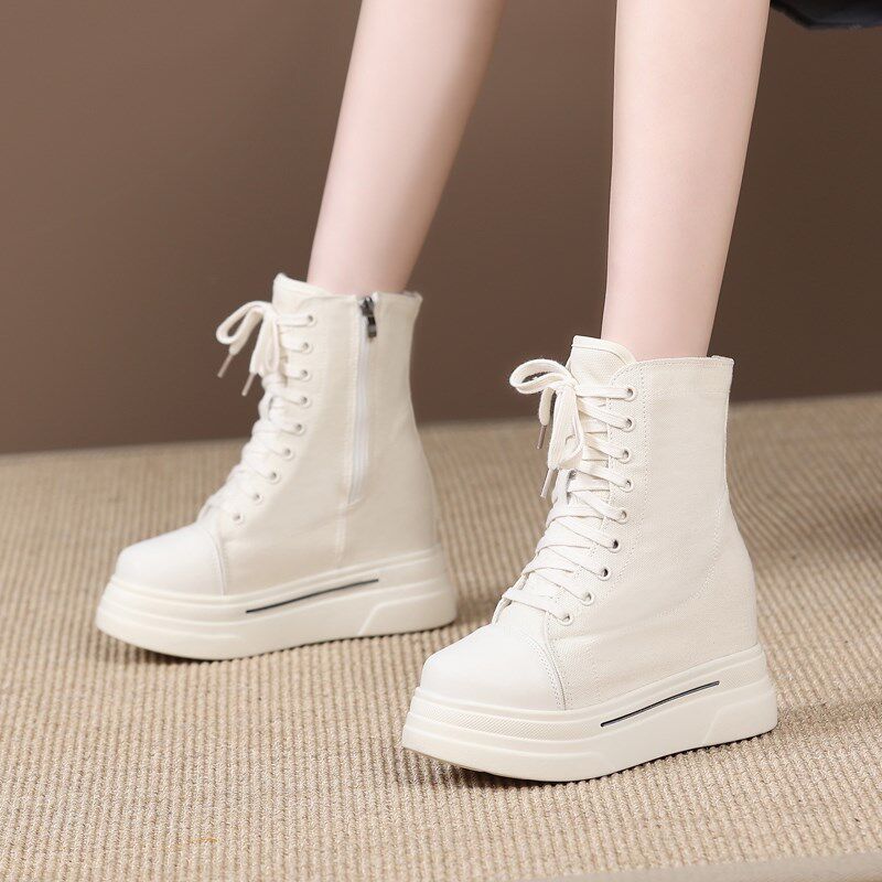 14厘米隐形增高马丁靴女2025新款春秋单靴小个子内增高Z百搭帆布