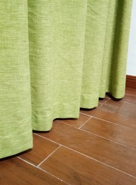 纯素色半遮光窗帘细密 小窗户短帘 半腰帘 穿杆挂钩两用 绿色细麻