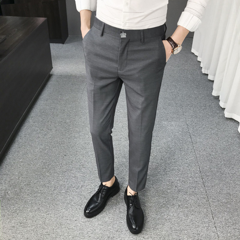 坠感男士西装裤子灰色小西裤男九分裤直筒修身小脚休闲裤9分韩版